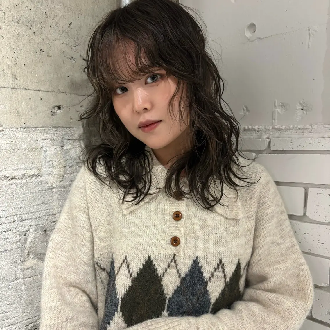 セミロング カラー パーマ カット パーマ Yui⭐️ 透け感カラーのヘアスタイル