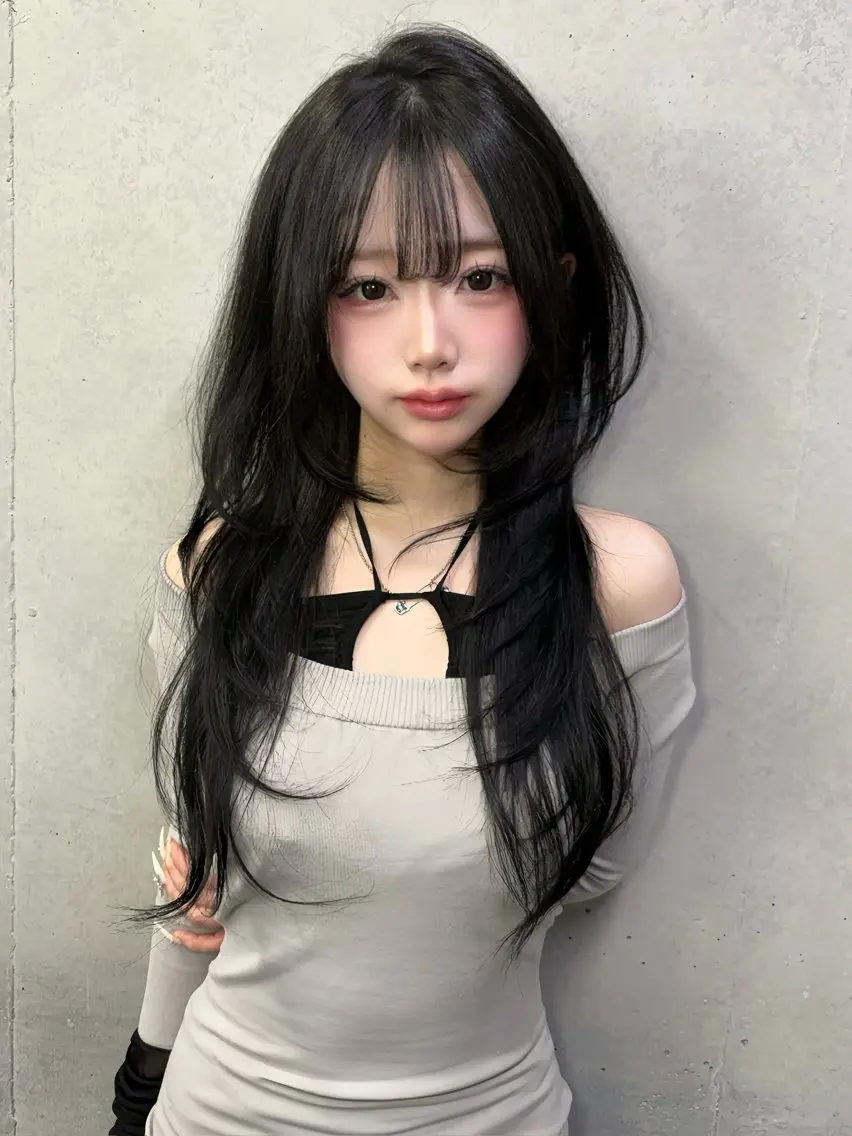 ロング くびれヘア 顔周りカット ハイレイヤー 韓国風ヘア レイヤーカット カット ヘアカラー トリートメント がわ/ハイレイヤー /ハイトーンカラーのヘアスタイル