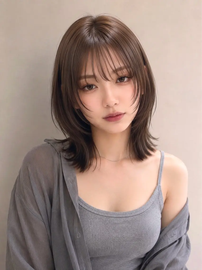 ミディアム カット 縮毛矯正 ミディアムレイヤー ストレートKANAのヘアスタイル