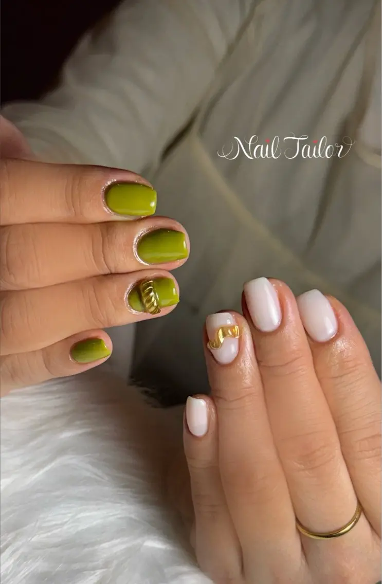 ネイル ピスタチオネイル ショートネイル スクエアネイル ハンドネイル NailTailor ネイルテイラーのネイルデザイン