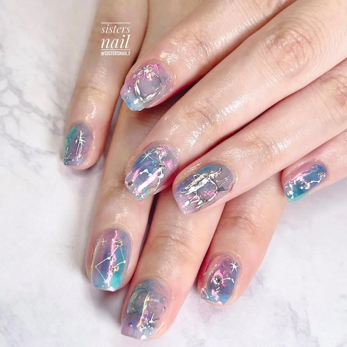 ネイル アートネイル ジェルネイル 氷ネイル・うるうるネイル 夏ネイル sisters nail.fのネイルデザイン