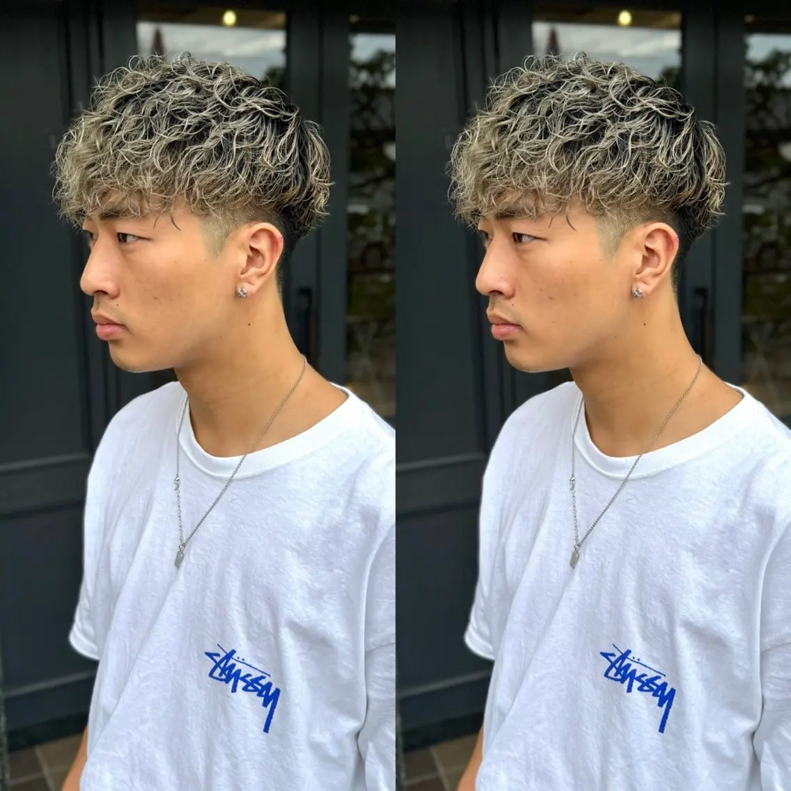 カラー パーマ メンズ メンズハイトーン スペインカール ハイトーンカラー カット パーマ 久保 貴大のヘアスタイル