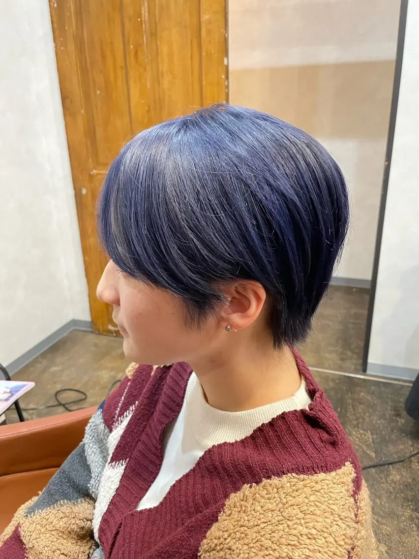ショート カラー ブリーチ ブルーカラー ネイビーカラー カット ヘアカラー 小川 舜人のヘアスタイル