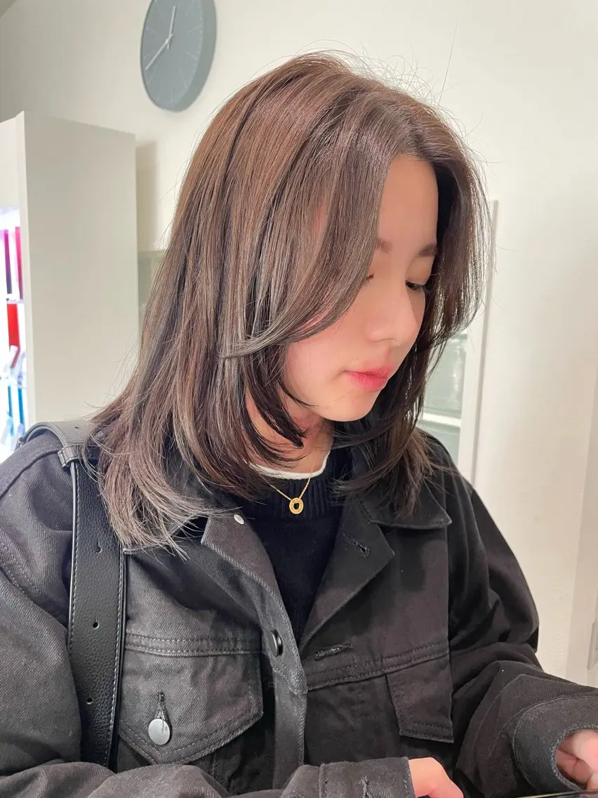 セミロング カラー レイヤーカット 京都美容師 塩のヘアスタイル