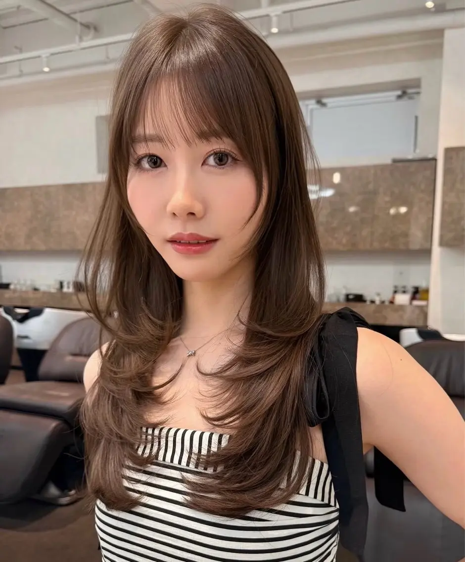 セミロング カット ヘアカラー しんかい はるかのヘアスタイル