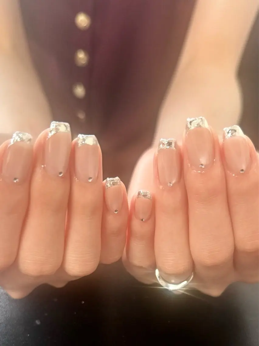 ネイル フレンチネイル ガラスフレンチ ハンドネイル NailByua 武蔵新城徒歩4分のネイルデザイン