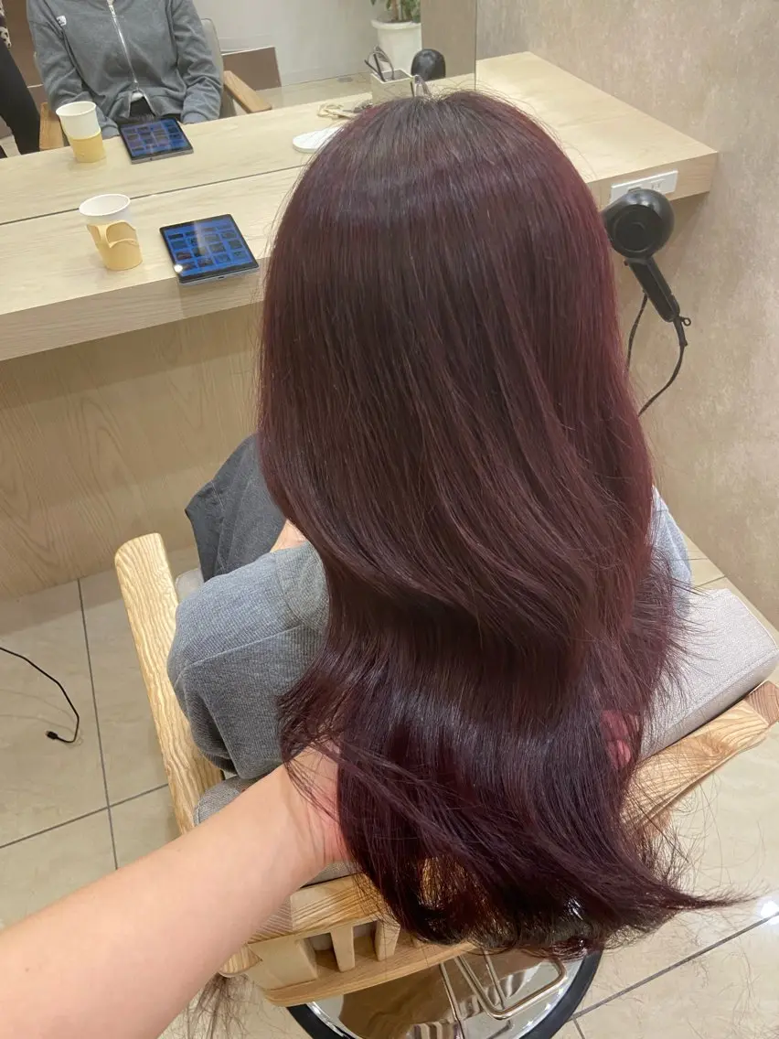 ロング カラー ブリーチ ボルドーカラー ダブルカラー ブリーチなしカラー カット ヘアカラー トリートメント カワイイ×上品艶ヘア / RITO🪽のヘアスタイル