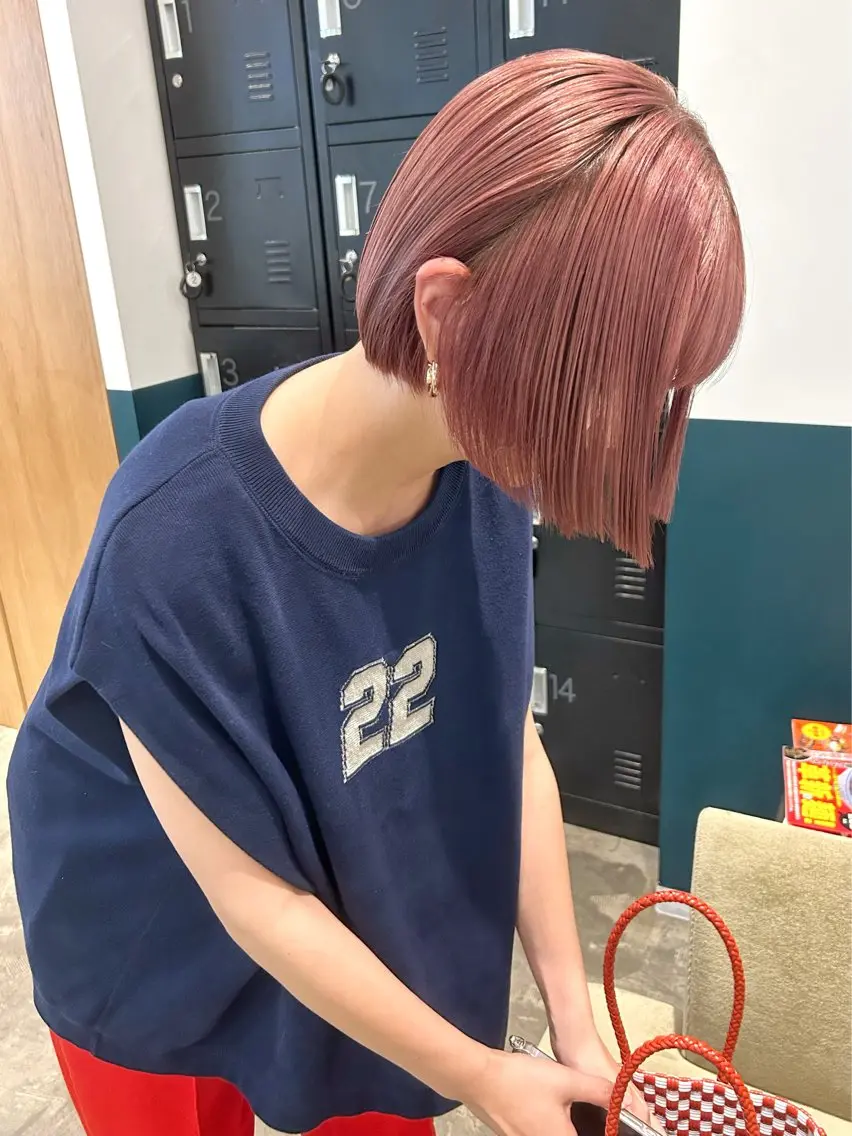 ショート カラー オレンジ ピンクカラー ボブ カット ヘアカラー カラーリスト菅野 竜矢🌈のヘアスタイル
