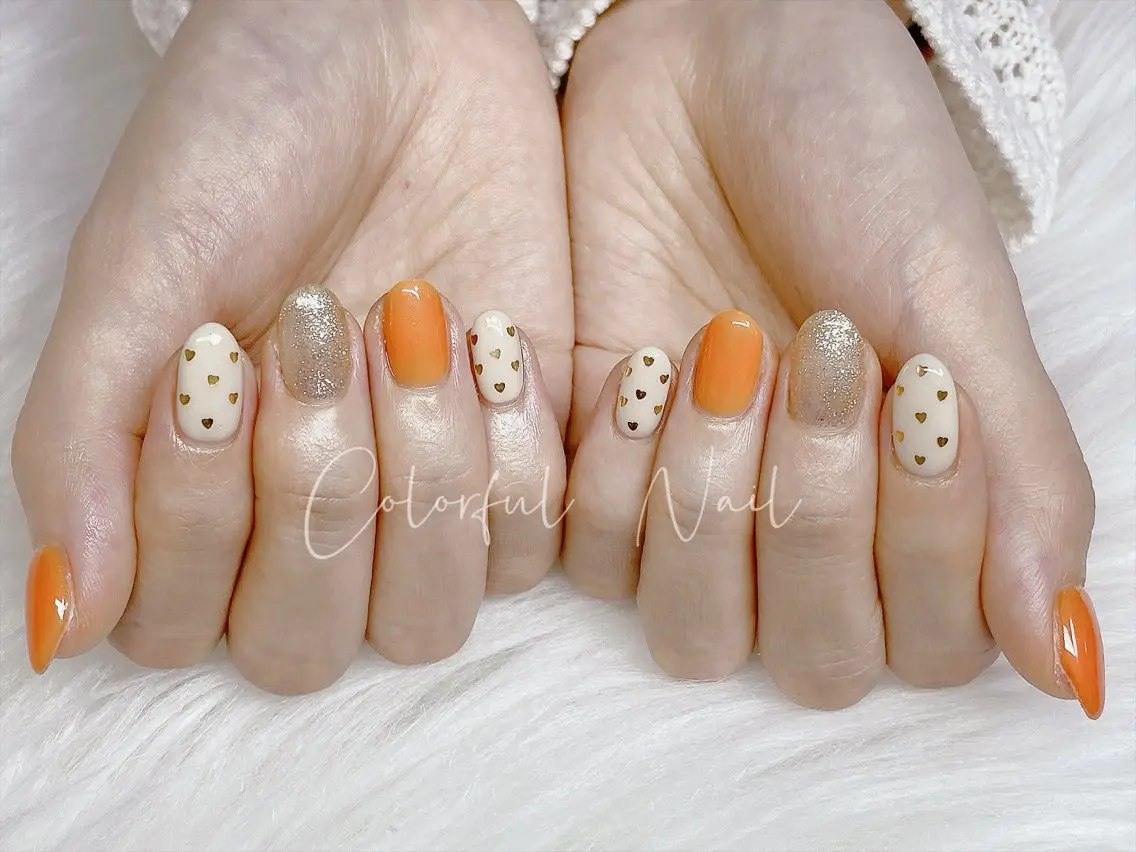 ネイル オレンジ ハンドネイル 🎀Colorful 💅Nailのネイルデザイン