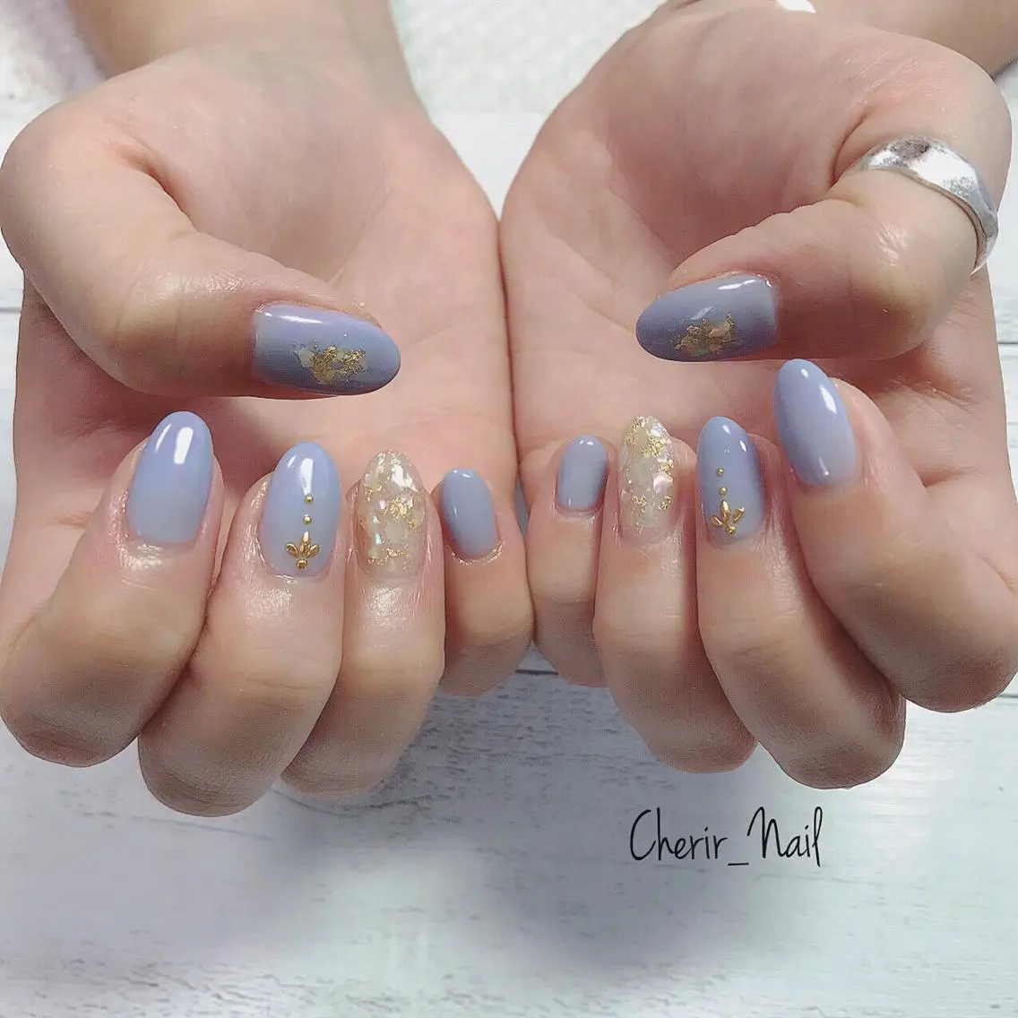 ネイル アートネイル ブルー カジュアル クリアネイル ニュアンスネイル Cherirnail kaoriのネイルデザイン