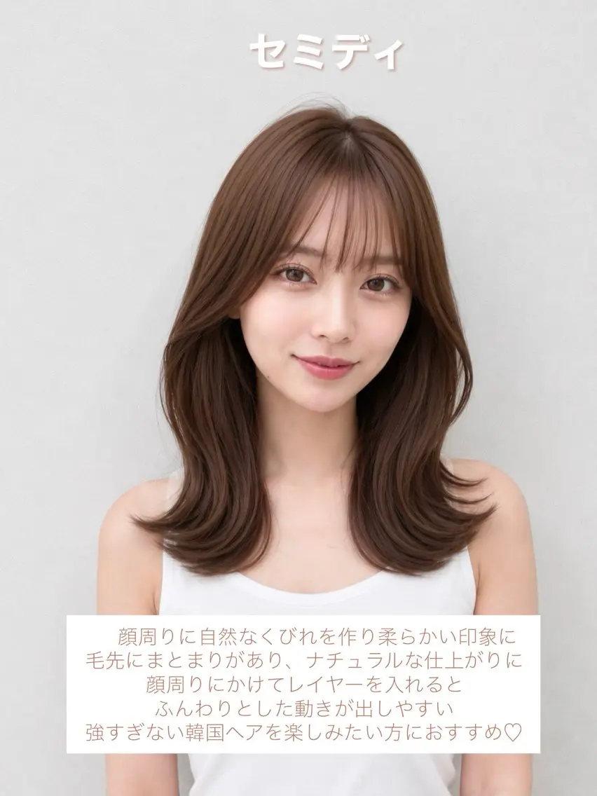 セミロング くびれヘア カット ヘアカラー トリートメント 顔周り/くびれヘア 韓国ヘア💕風間るなのヘアスタイル
