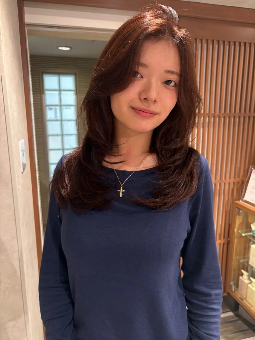 カラー ブラウンカラー オレンジ ヘアカラー トリートメント 透明感カラー/海外風 レイヤー/mao🗽のヘアスタイル
