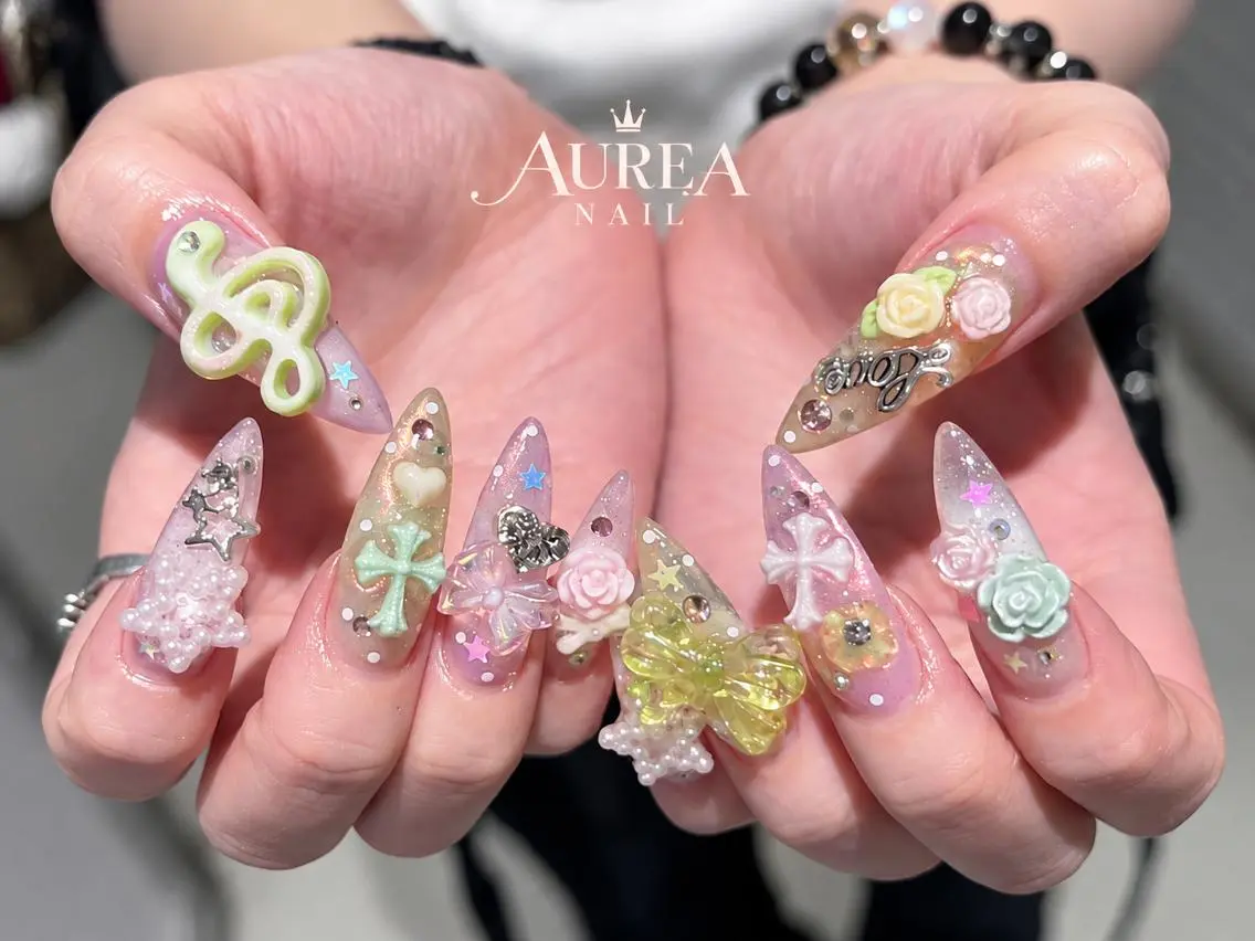 ネイル アートネイル ボルドー 長さ出し ハロウィン キラキラネイル AUREA Nail 心斎橋店のネイルデザイン