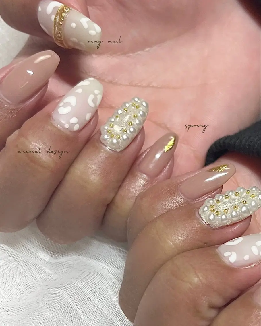 ネイル アニマル柄 ピンク ピンクベージュ 春ネイル nail salon slothのネイルデザイン