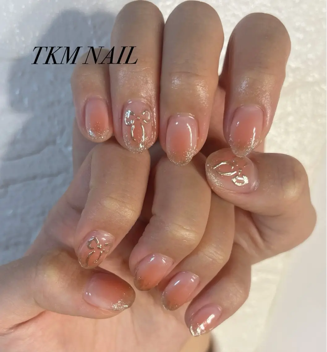ネイル リボン シンプルネイル ______ TKM  NAILのネイルデザイン