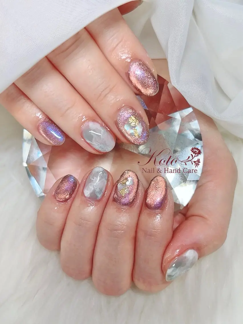 ネイル 長さ出し ジェルネイル 大理石ネイル(マーブル) 持ち込み ニュアンスネイル ハンドネイル Nail Salon KOTOのネイルデザイン