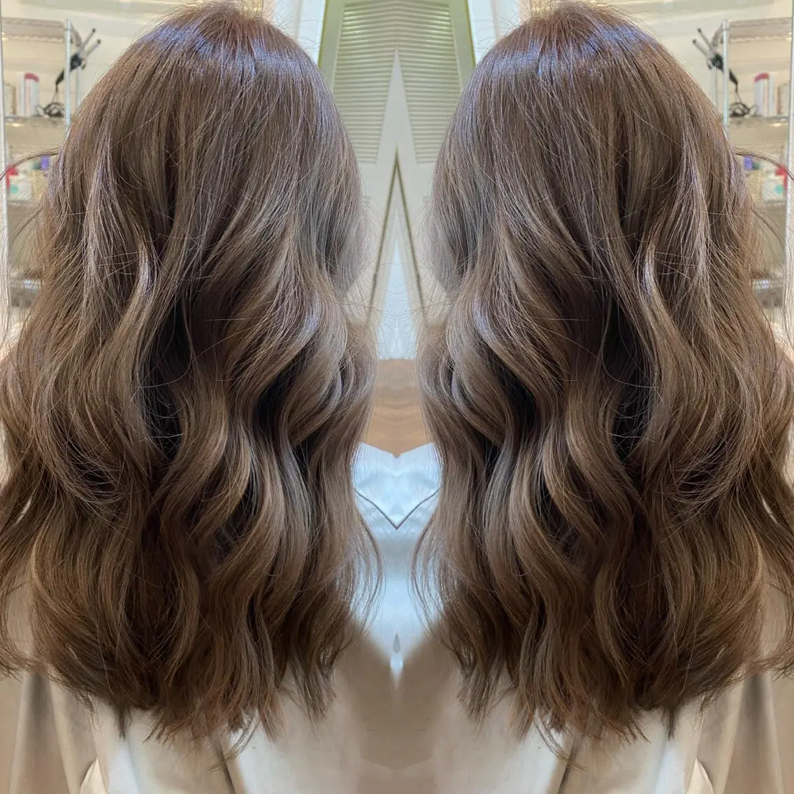 セミロング カラー バレイヤージュ レイヤーカット WHALE hair × beautyのヘアスタイル