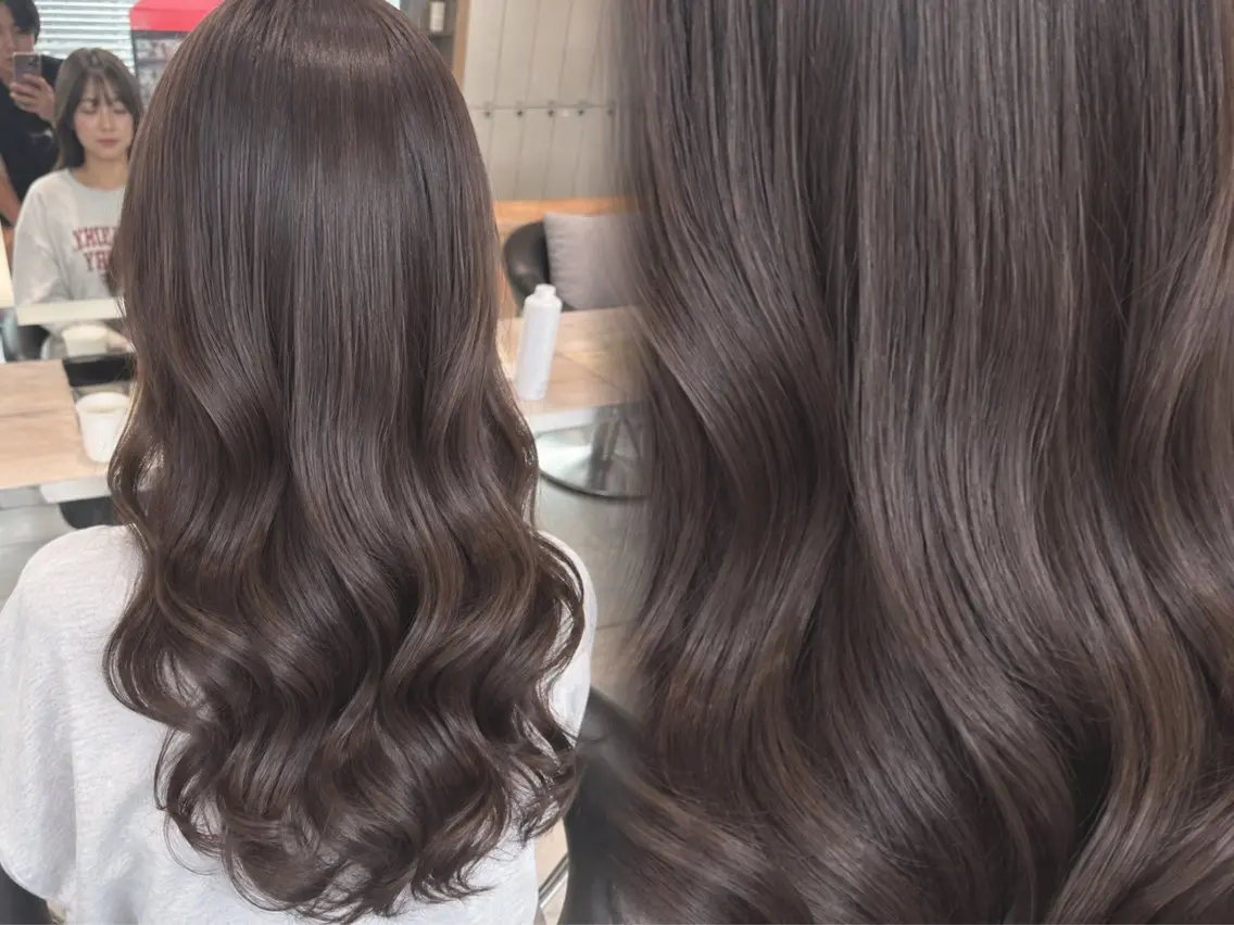 ロング ヘアカラー コハク /縮毛矯正　艶カラーのヘアスタイル