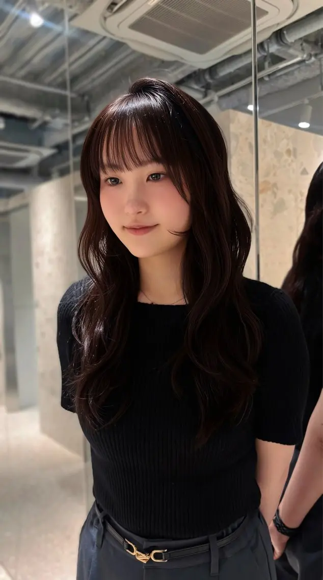 セミロング カラー ボルドーカラー 顔まわりレイヤー レイヤーカット カット ヘアカラー トリートメント 韓国レイヤー/垢 抜けカラー/KANAのヘアスタイル