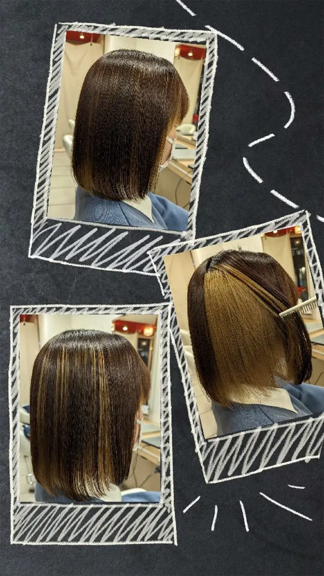 ミディアム カラー ブリーチ ボブ カット ヘアカラー 斉藤 充哉のヘアスタイル
