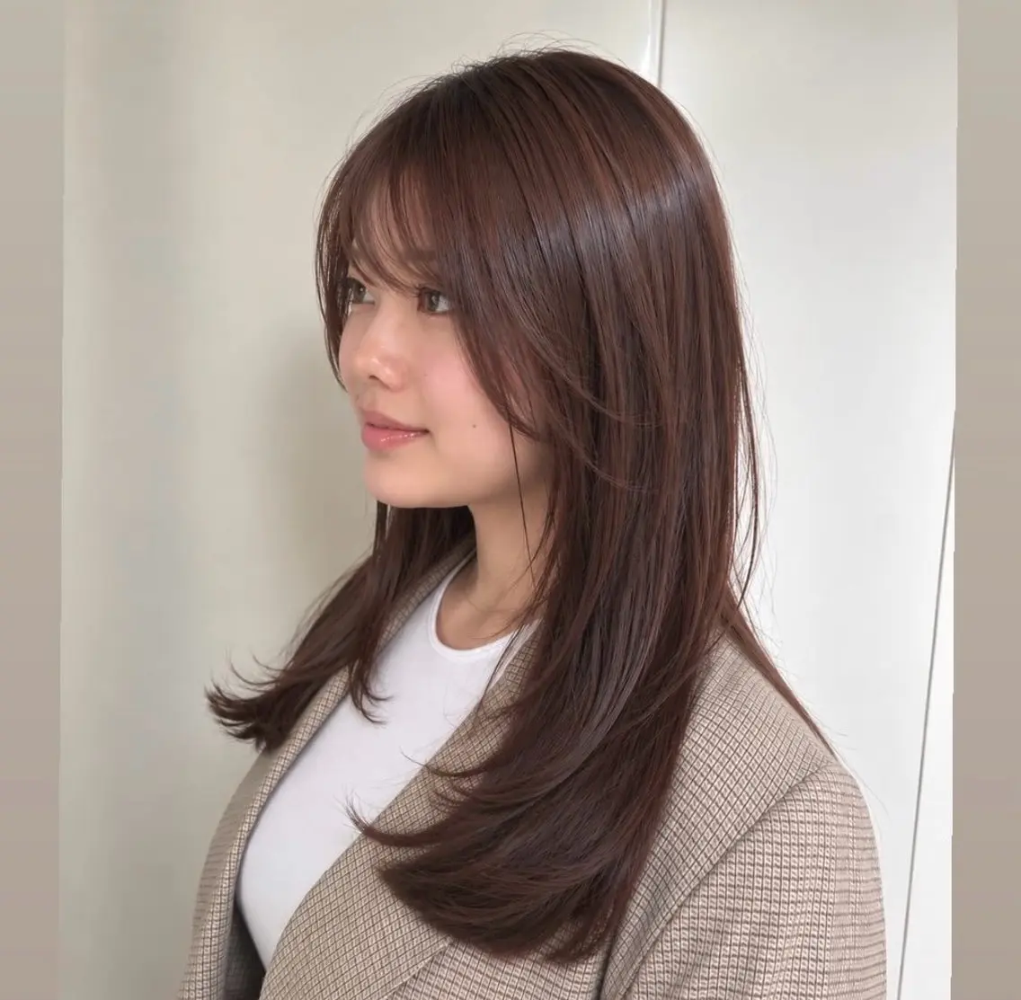 セミロング くびれヘア 顔まわりレイヤー 韓国風ヘア レイヤーカット ヒナ/酸性ストレート /髪質改善のヘアスタイル