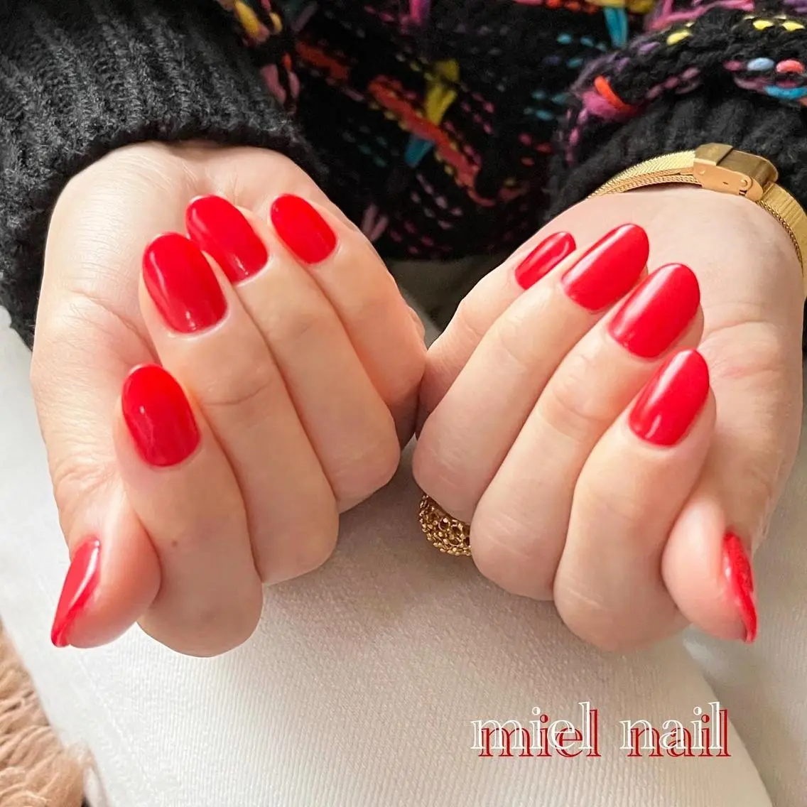 ネイル 赤色 春ネイル ハンドネイル miel nailのネイルデザイン
