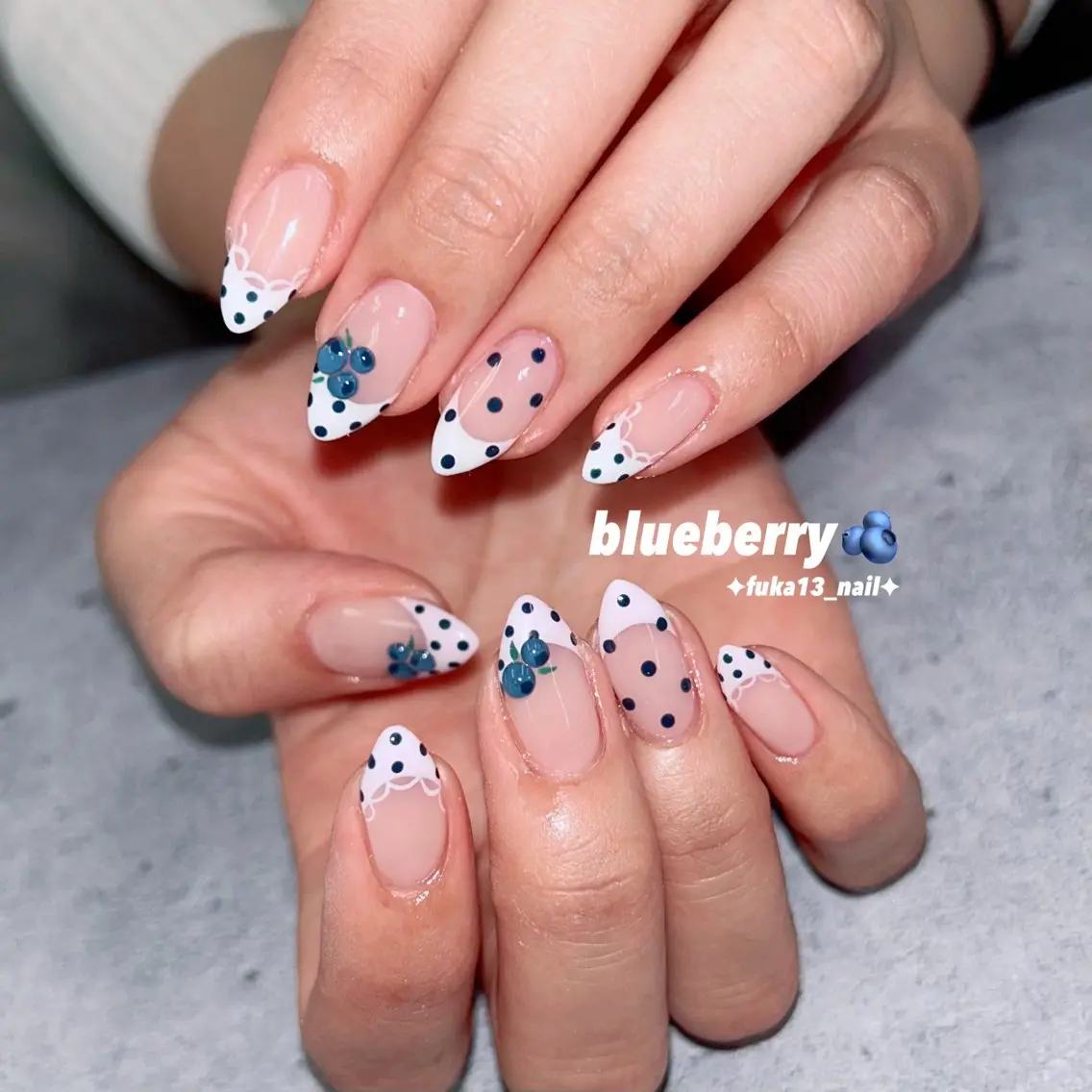 ネイル ブルー ドット フレンチネイル ガーリー 韓国ネイル ハンドネイル Nail♡Fuka. /6月予約受付中のネイルデザイン