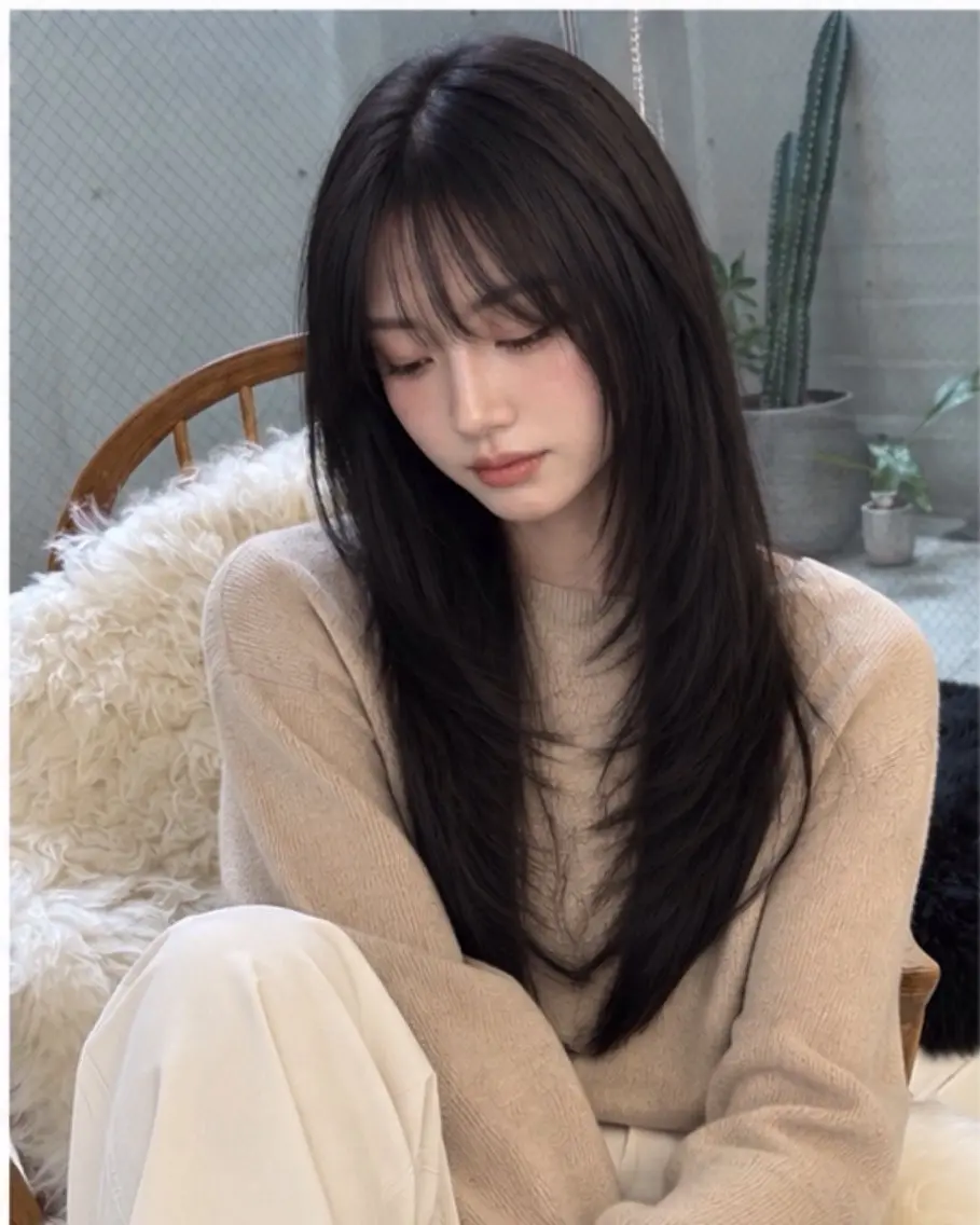ロング ハッシュカット 韓国風ヘア レイヤーカット トリートメント カット pia 薬院のヘアスタイル