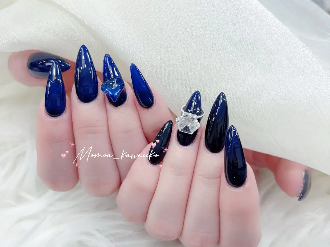 ネイル 成人式 マグネットネイル 大理石ネイル(マーブル) リボン 夏ネイル ハンドネイル MoMoA Nail ネイル長さ出し専門店のネイルデザイン