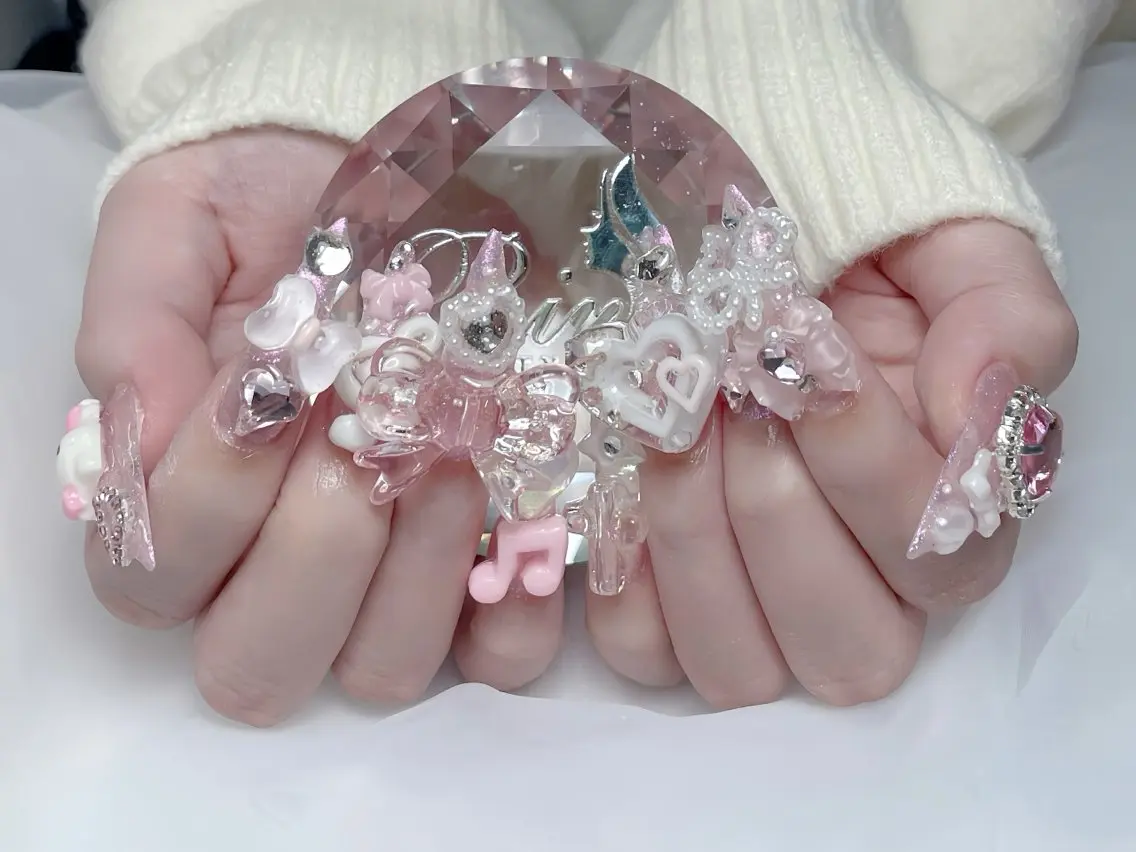 ネイル アートネイル 成人式 ロングネイル ニュアンスネイル スカルプネイル ハンドネイル Rin Nail 新大久保店のネイルデザイン