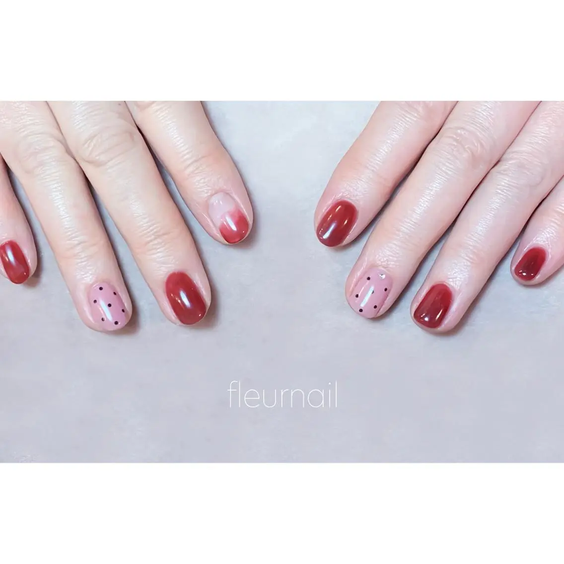 ネイル ドット ジェルネイル パラジェル ピンク 赤色 ハンドネイル fleurnail miuraのネイルデザイン