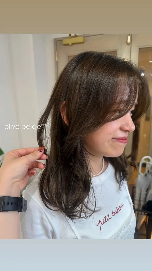 ミディアム カラー ベージュカラー オリーブベージュ カット ヘアカラー トリートメント 梅田/ 髪質改善/ 似合わせ/RINKAのヘアスタイル
