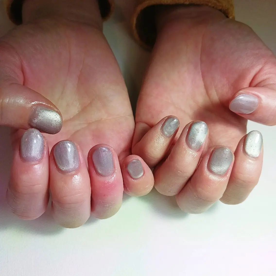 ネイル ジェルネイル マグネットネイル 持ち込み ワンカラーネイル シルバー owlnail /持込みデザイン専門のネイルデザイン
