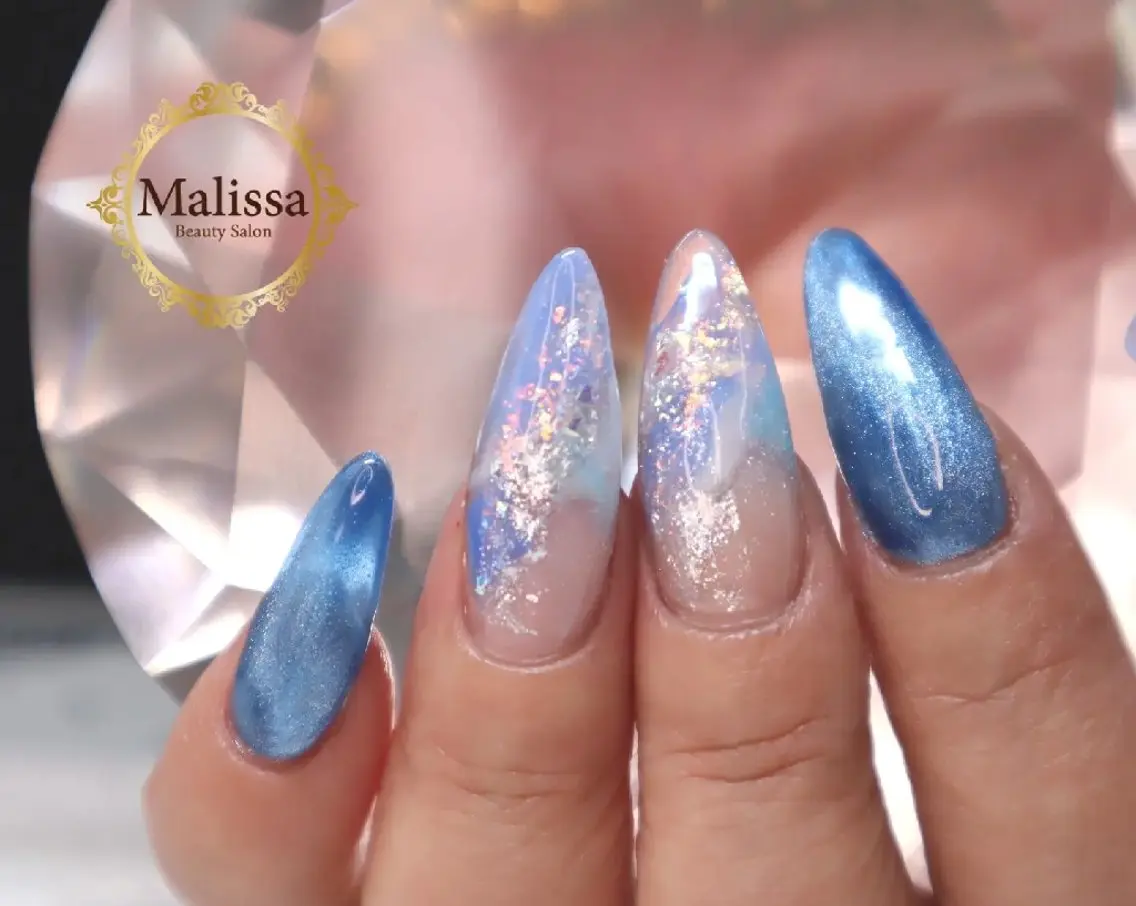 ネイル ブルー マグネットネイル 大理石ネイル(マーブル) ハンドネイル Malissa　 スカルプ&深爪歓迎◎のネイルデザイン