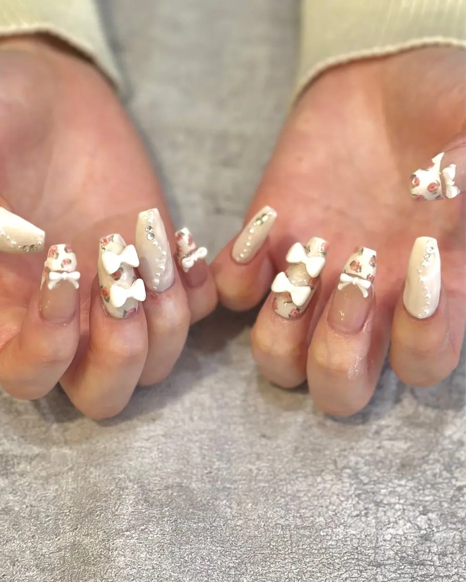 ネイル リボン ハンドネイル private. nailsalonのネイルデザイン