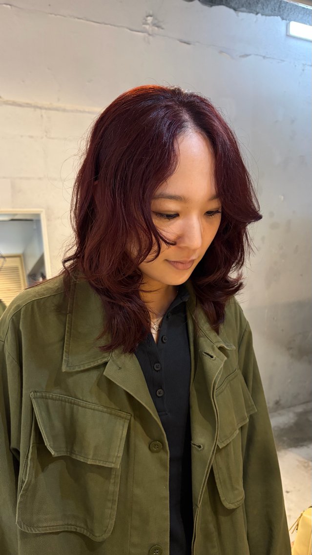 ミディアム カラー カット ヘアカラー トリートメント ゆるふわパーマ|レイ ヤー|hinakoのヘアスタイル
