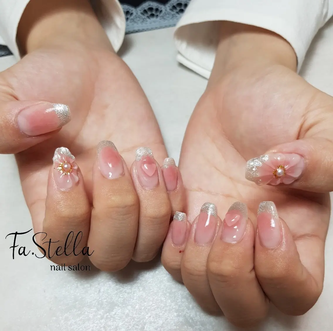 ロング ネイル チークネイル フラワーネイル ジェルネイル マグネットネイル パラジェル ハンドネイル Fa.Stella ファステラ のネイルデザイン