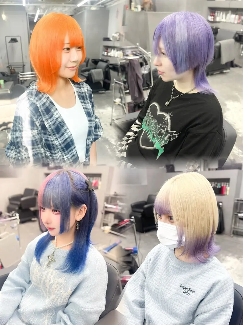 ミディアム カラー カット ヘアカラー 紺エクステ デザインカラーのヘアスタイル