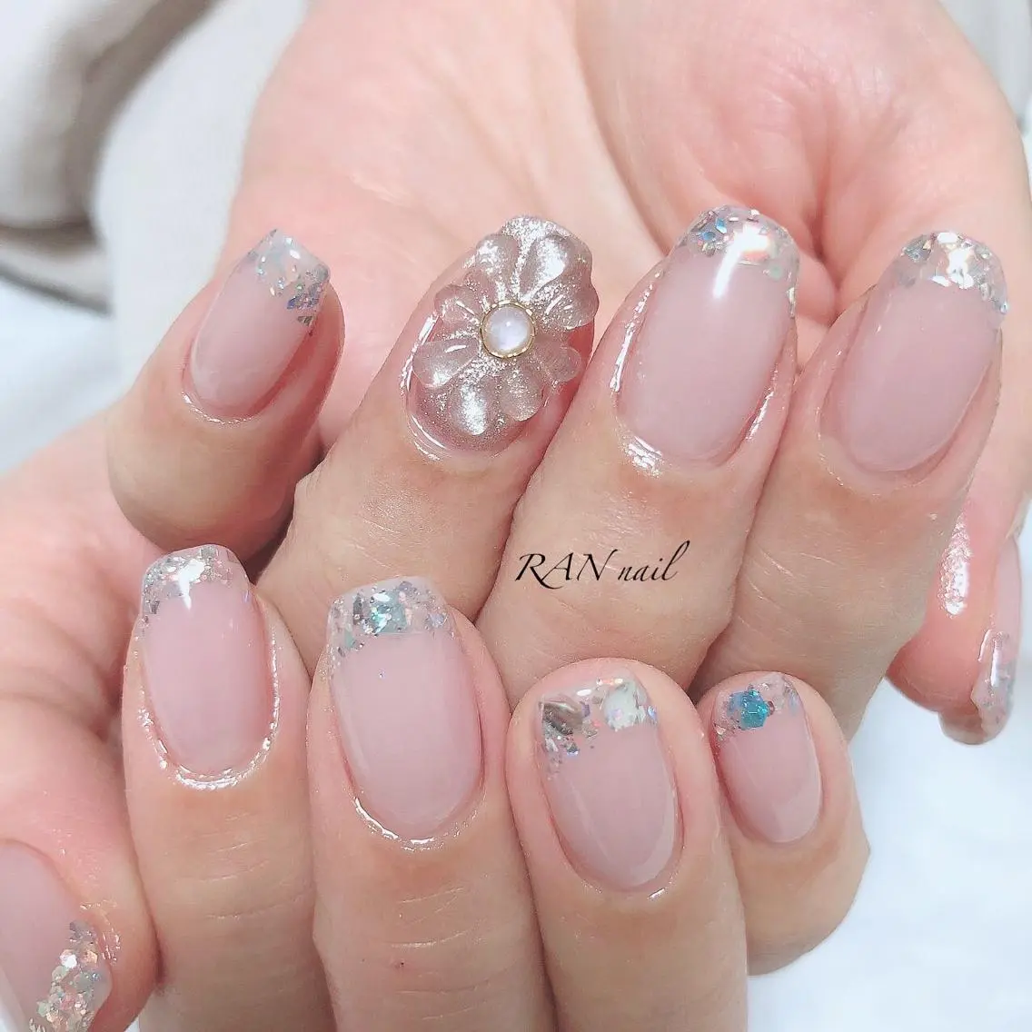 ネイル 桜ネイル フラワーネイル フレンチネイル ガラスフレンチ ニュアンスネイル ハンドネイル フットネイル RAN nailのネイルデザイン