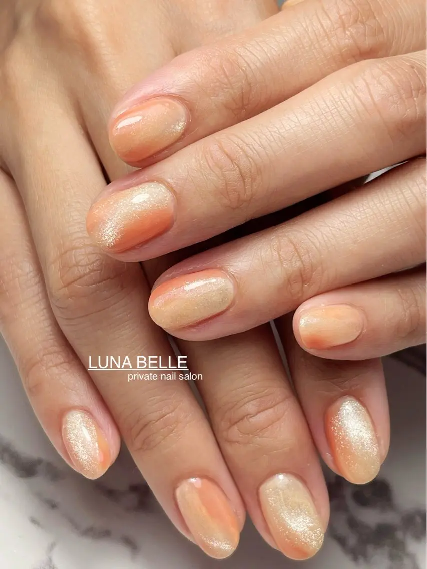 ネイル アートネイル マグネットネイル オレンジ 黄色 ハンドネイル LUNA BELLEのネイルデザイン