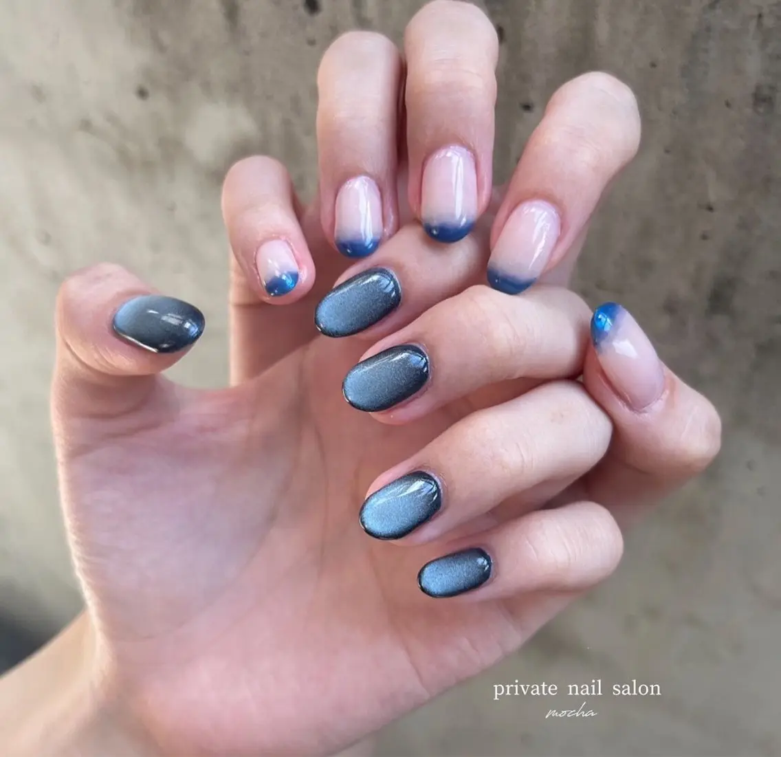 ネイル カジュアル チークネイル フレンチネイル ジェルネイル マグネットネイル ハンドネイル mocha nailのネイルデザイン