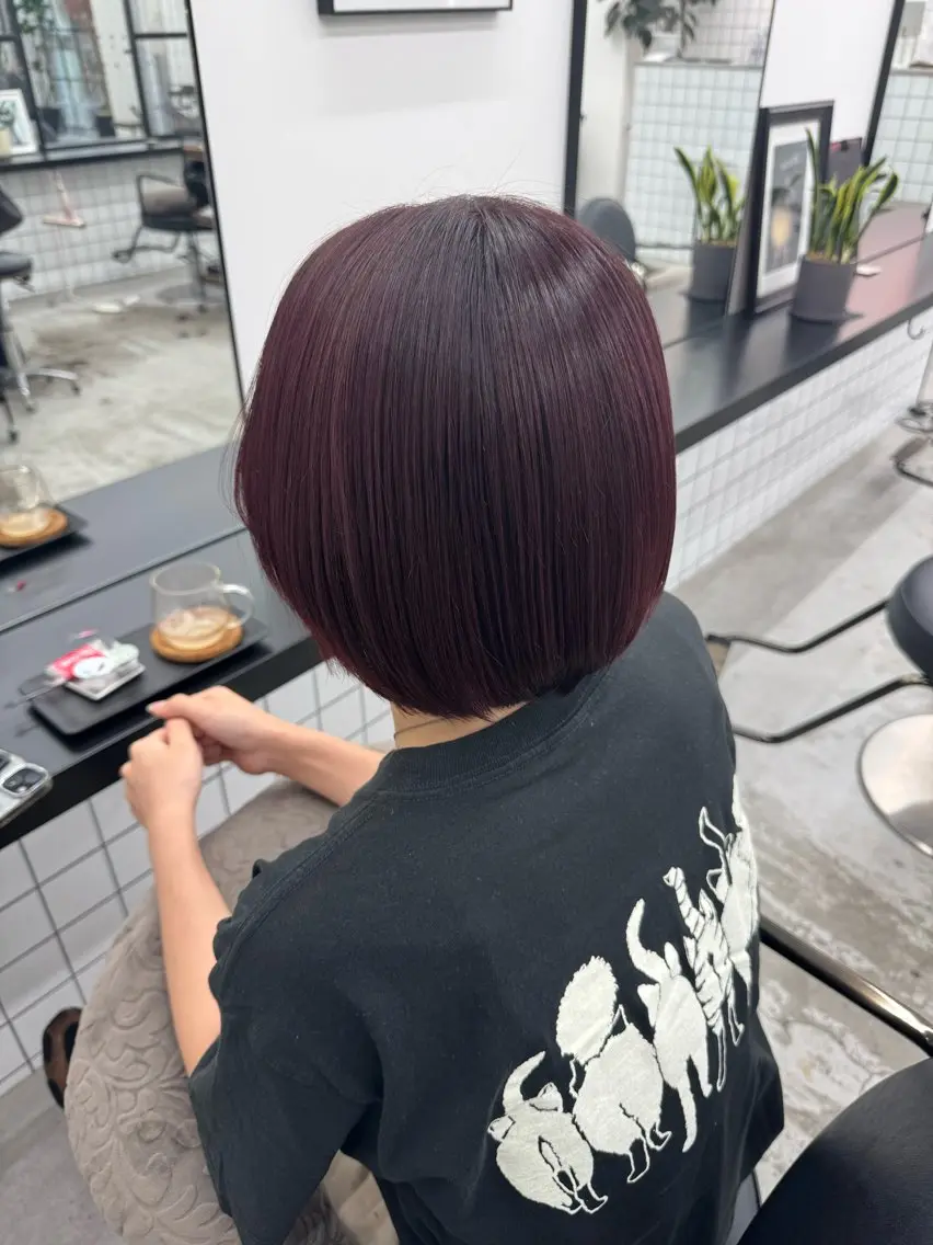 ショート カラー カシス レッドカラー ヘアカラー 🩵しの🩵 JILLSTUDIOのヘアスタイル