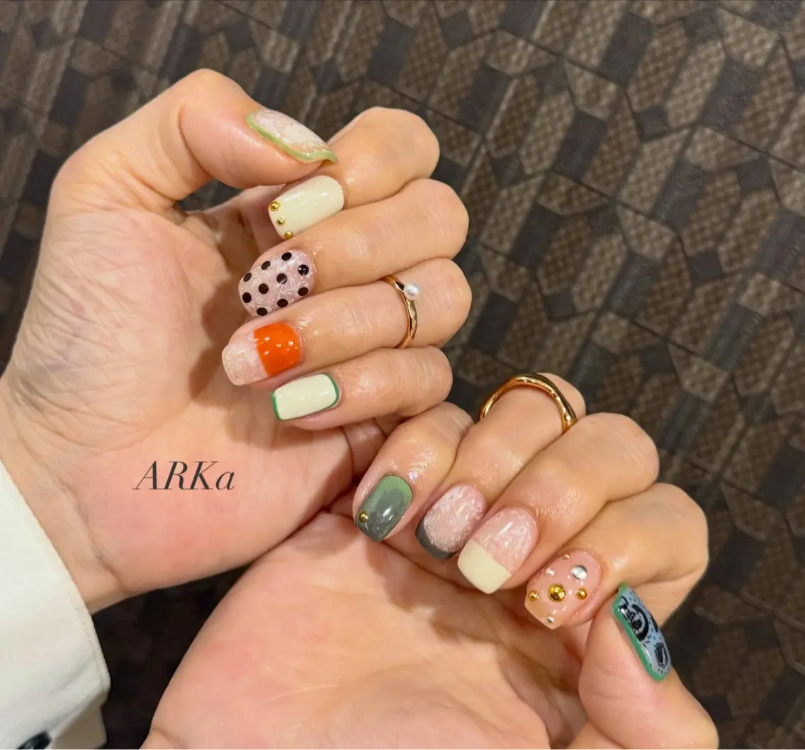 ネイル ブルー レース 持ち込み ピンク ホワイト ハンドネイル Nailsalon ARKαのネイルデザイン