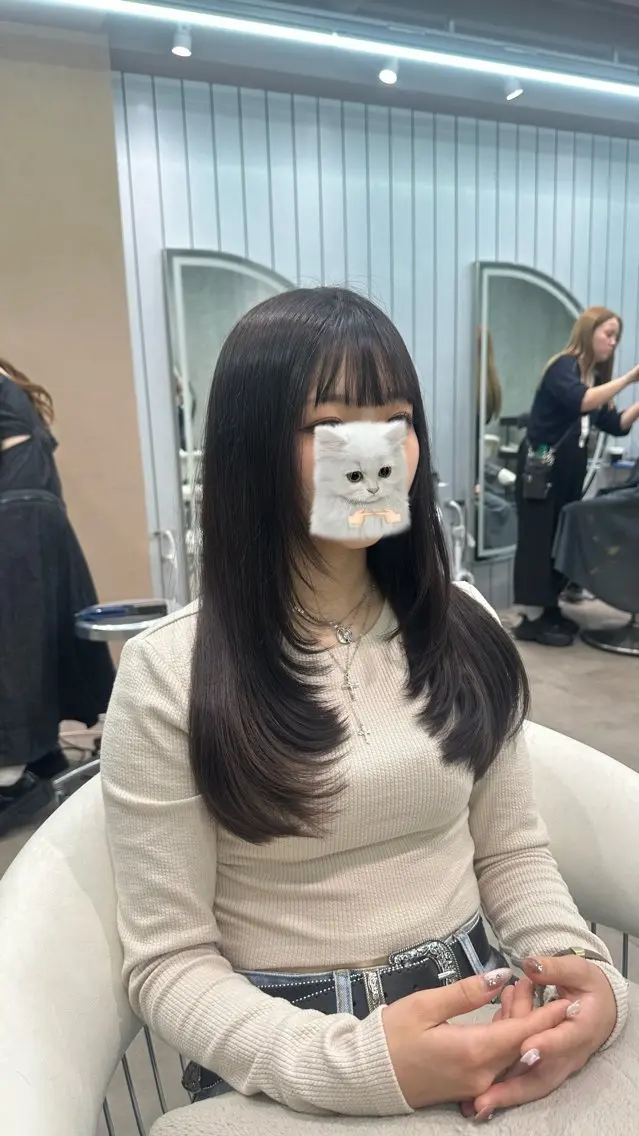 ロング ハイレイヤー レイヤーカット カット 縮毛矯正 トリートメント ヘアセット 韓国レイヤー　韓国 ボブ 👑二響のヘアスタイル