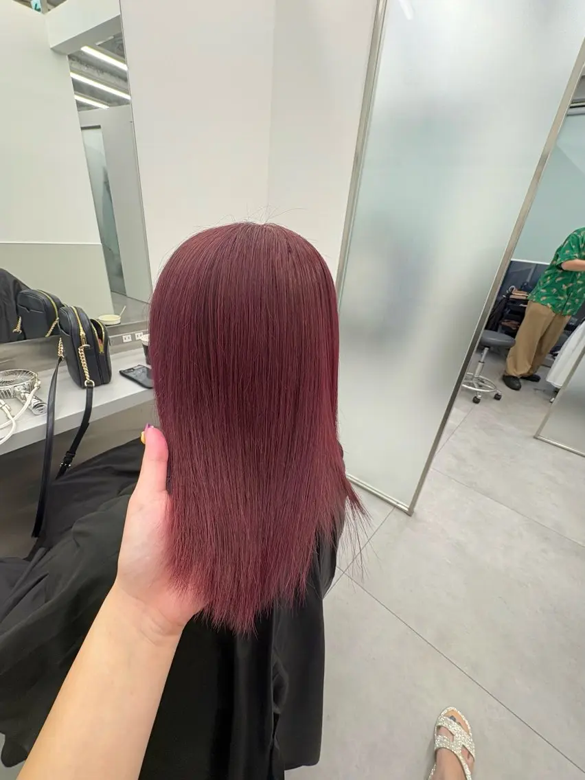 ミディアム カラー ブリーチ ダブルカラー ブリーチなしカラー ピンクカラー ヘアカラー 天野 利咲のヘアスタイル
