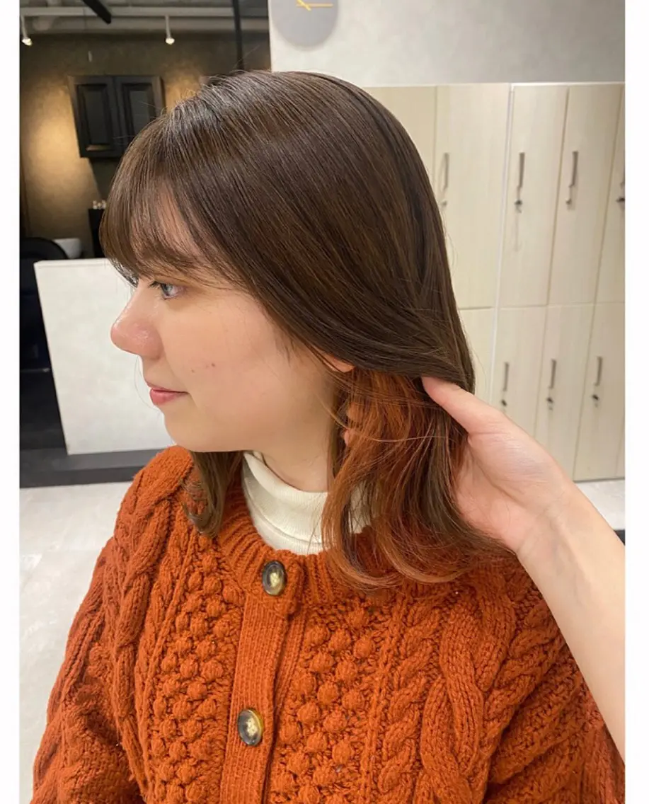 ミディアム カット ヘアカラー トリートメント ヘッドスパ むく。/顔周りカット /髪質改善ストレートのヘアスタイル