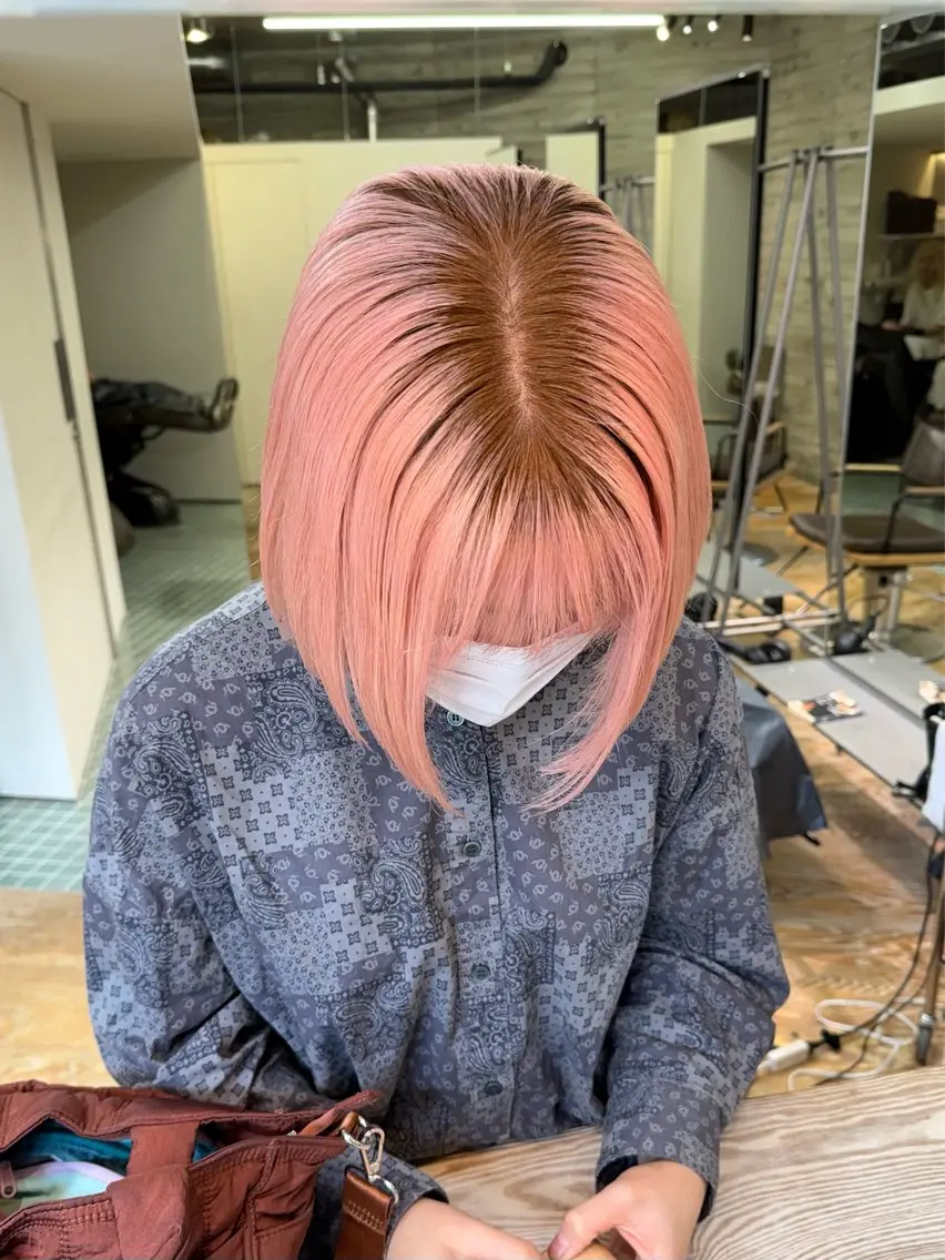 ミディアム カラー ヘアカラー ハイトーン色落ち綺麗 /ボブ/ナカツヒカルのヘアスタイル
