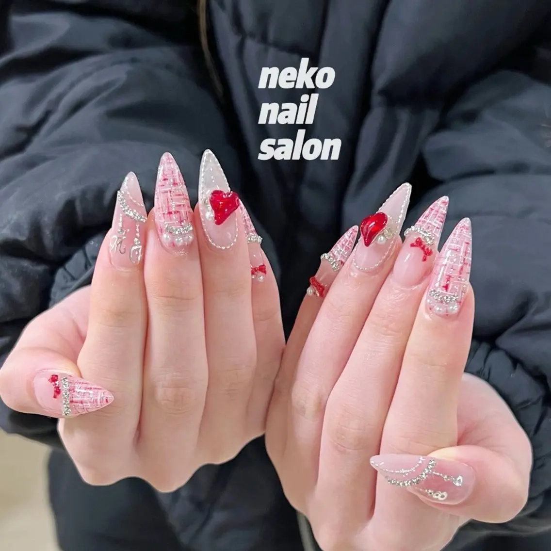 ネイル 持ち込み ツイードネイル 冬ネイル クリスマス ハンドネイル neko nailのネイルデザイン