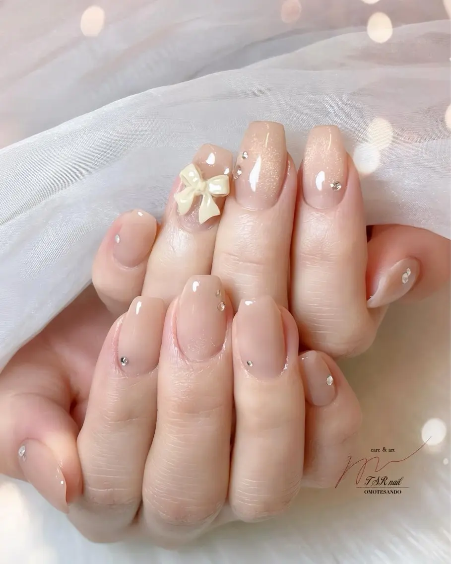 ネイル マグネットネイル ピンク リボン シンプルネイル 春ネイル ハンドネイル 爪咲 りり花のネイルデザイン