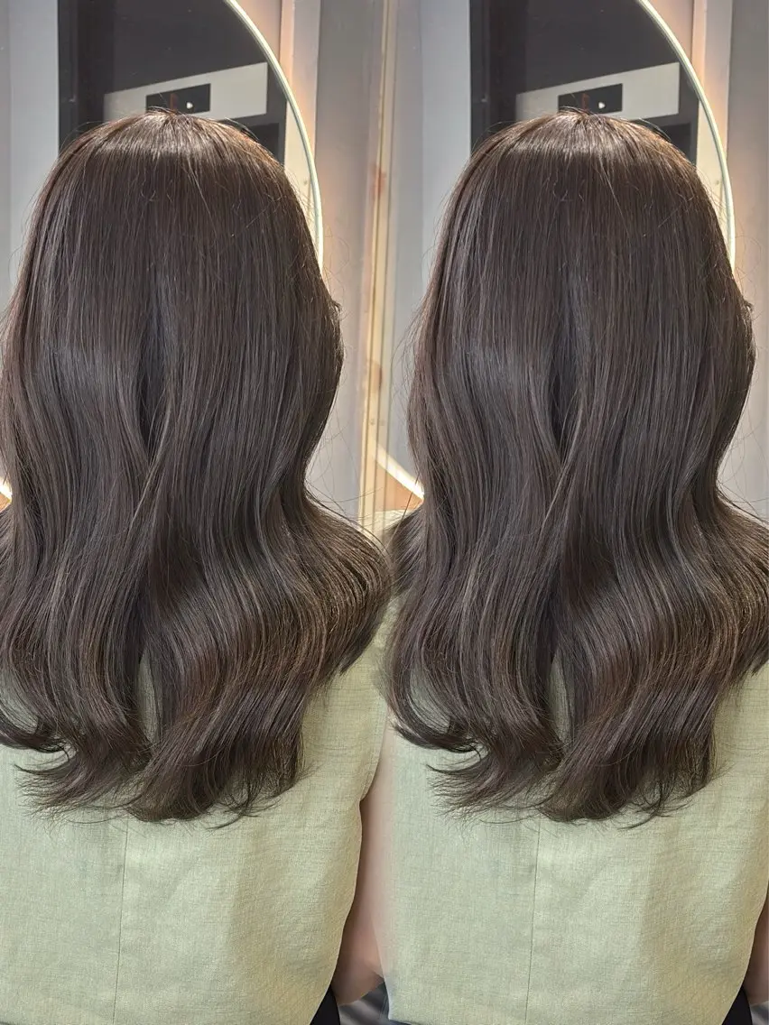 ロング 韓国風ヘア レイヤーカット カット ヘアカラー トリートメント 顔まわりレイヤー/諒 オリーブカラー/天神のヘアスタイル